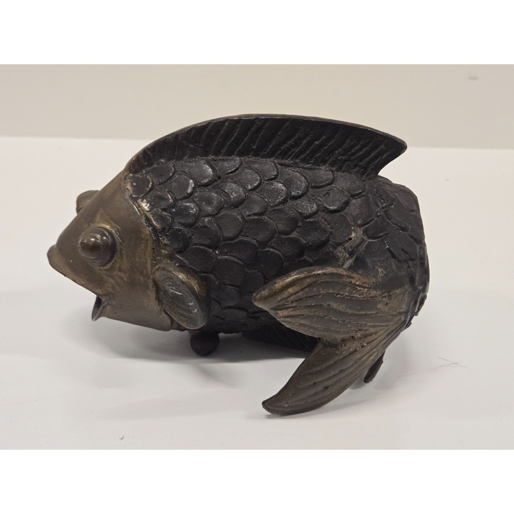 Vtg Bronze Koi Fish Sculpture Vase - Picture 5 of 12